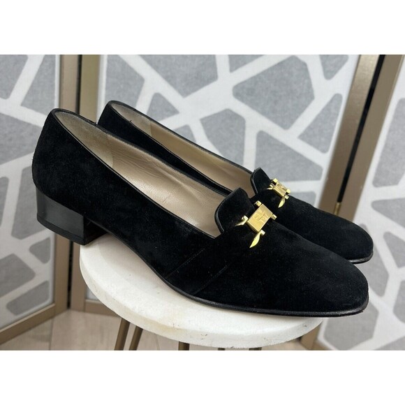 Salvatore Ferrago Black Suede Leather Slip On Shoes Low Heel Loafers 36 5.5 6 - Picture 1 of 10